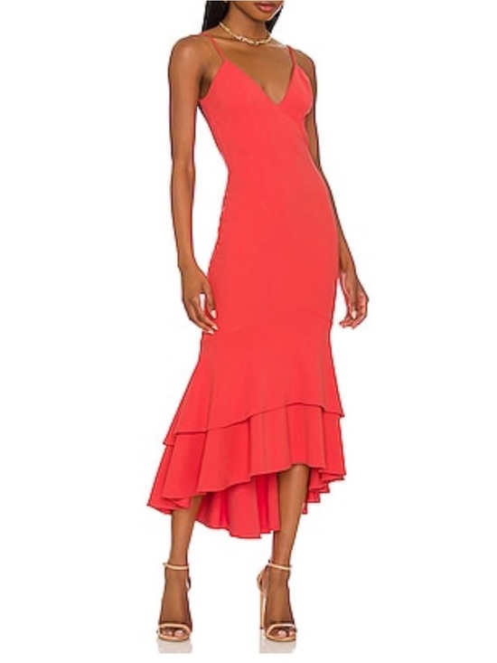 Katie May Dresses & Skirts - Katie May Aphrodite Maxi Dress Open Back Ruffle Hem in Cayenne Size M NWT NEW